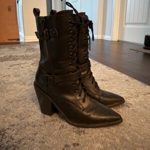 Killstar Beatrix Black Lace-Up Heeled Boots